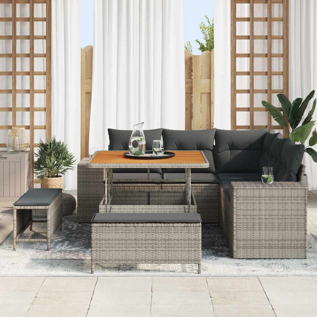 Gartensofa-set mit Kissen mit Speicher 8 pcs Grau Poly-Rattan