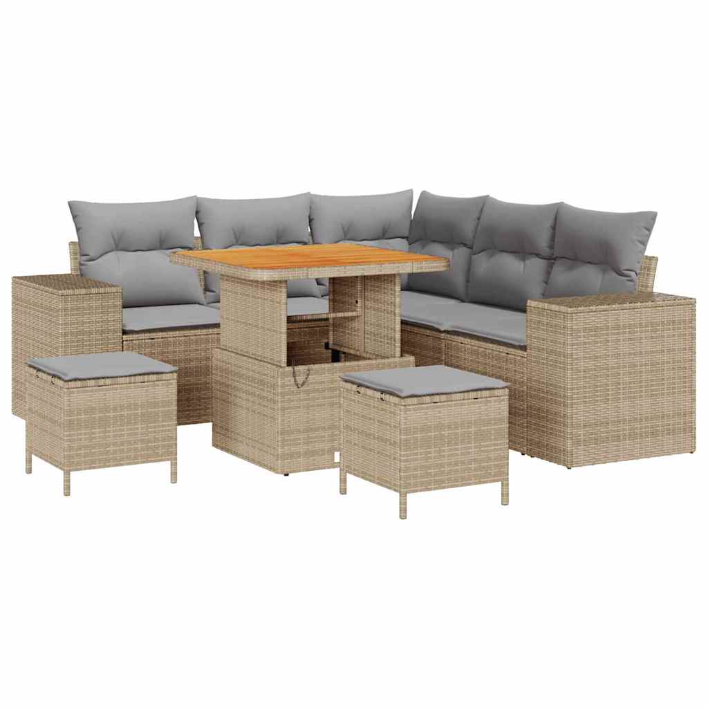 Gartensofa-set mit Kissen 8 pcs Beige und Hellgrau Poly-Rattan