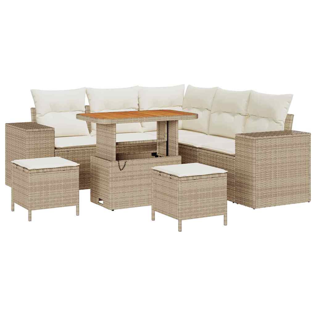 Gartensofa-set mit Kissen 8 pcs Beige und Creme Poly-Rattan