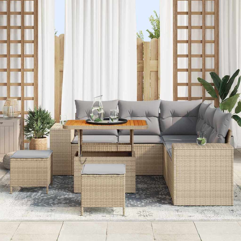 Gartensofa-set mit Kissen 8 pcs Beige und Hellgrau Poly-Rattan