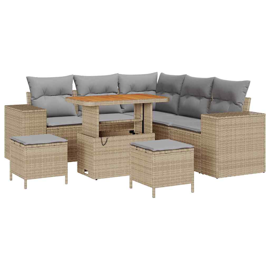 Gartensofa-set mit Kissen 8 pcs Beige und Hellgrau Poly-Rattan