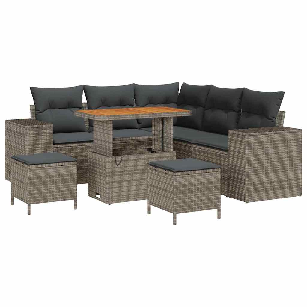 Gartensofa-set mit Kissen mit Speicher 8 pcs Grau Poly-Rattan