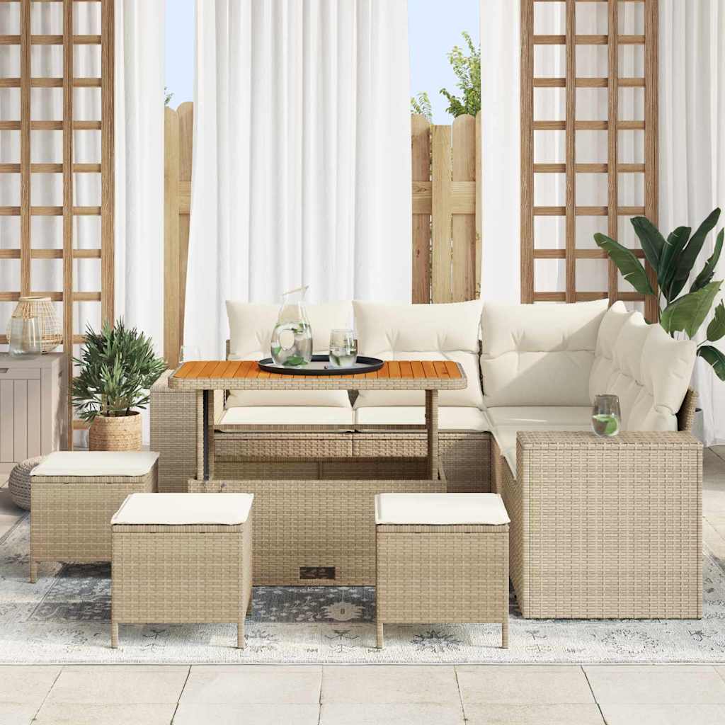Gartensofa-set mit Kissen 9 pcs Beige und Creme Poly-Rattan