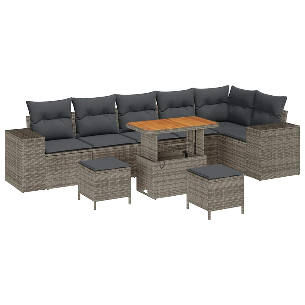 Gartensofa-set mit Kissen 9 pcs Grau Poly-Rattan