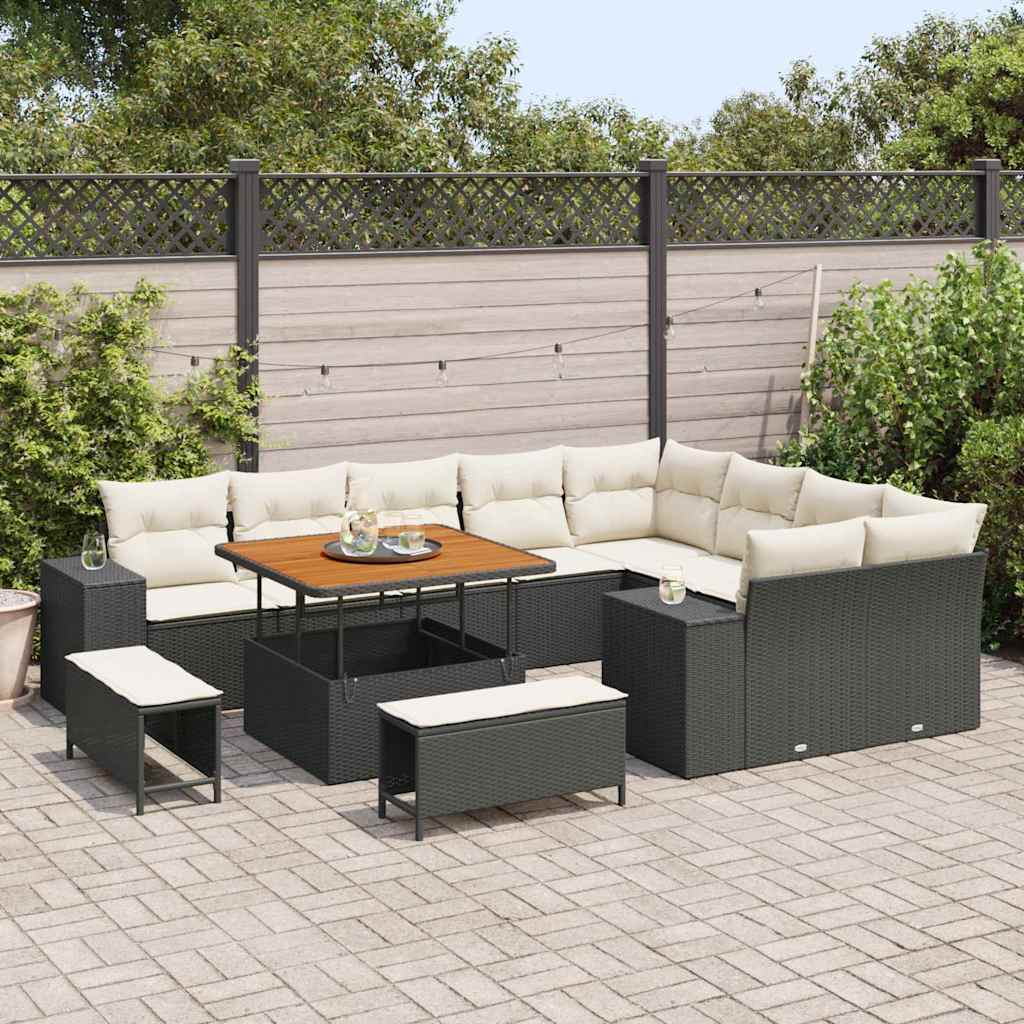 Garten-Sofa-Set mit Kissen mit Kissen 12 pcs Schwarz und Creme