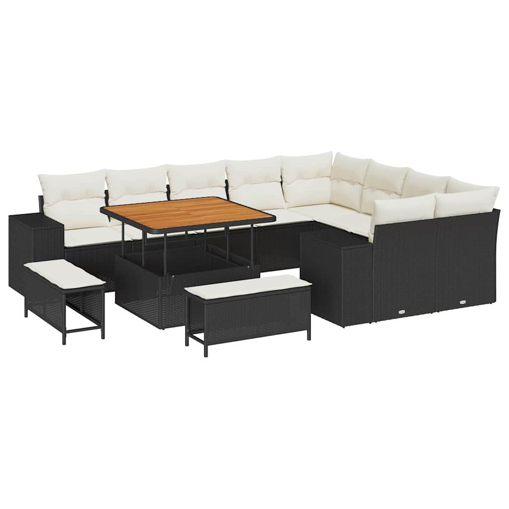 Garten-Sofa-Set mit Kissen mit Kissen 12 pcs Schwarz und Creme