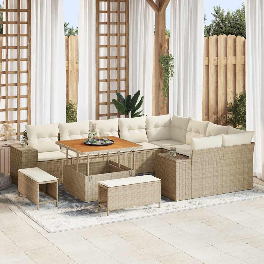 Garten-Sofa-Set mit Kissen mit Speicher 12 pcs Beige und Creme