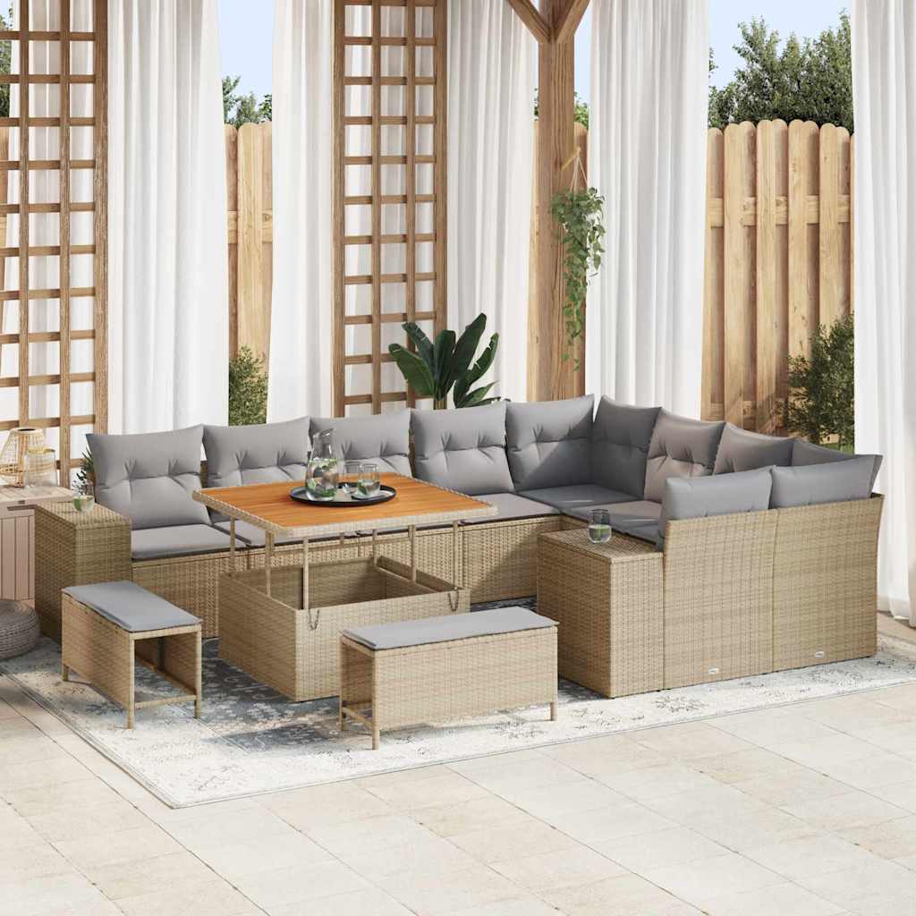 Garten-Sofa-Set mit Kissen mit Kissen 12 pcs Beige und Hellgrau