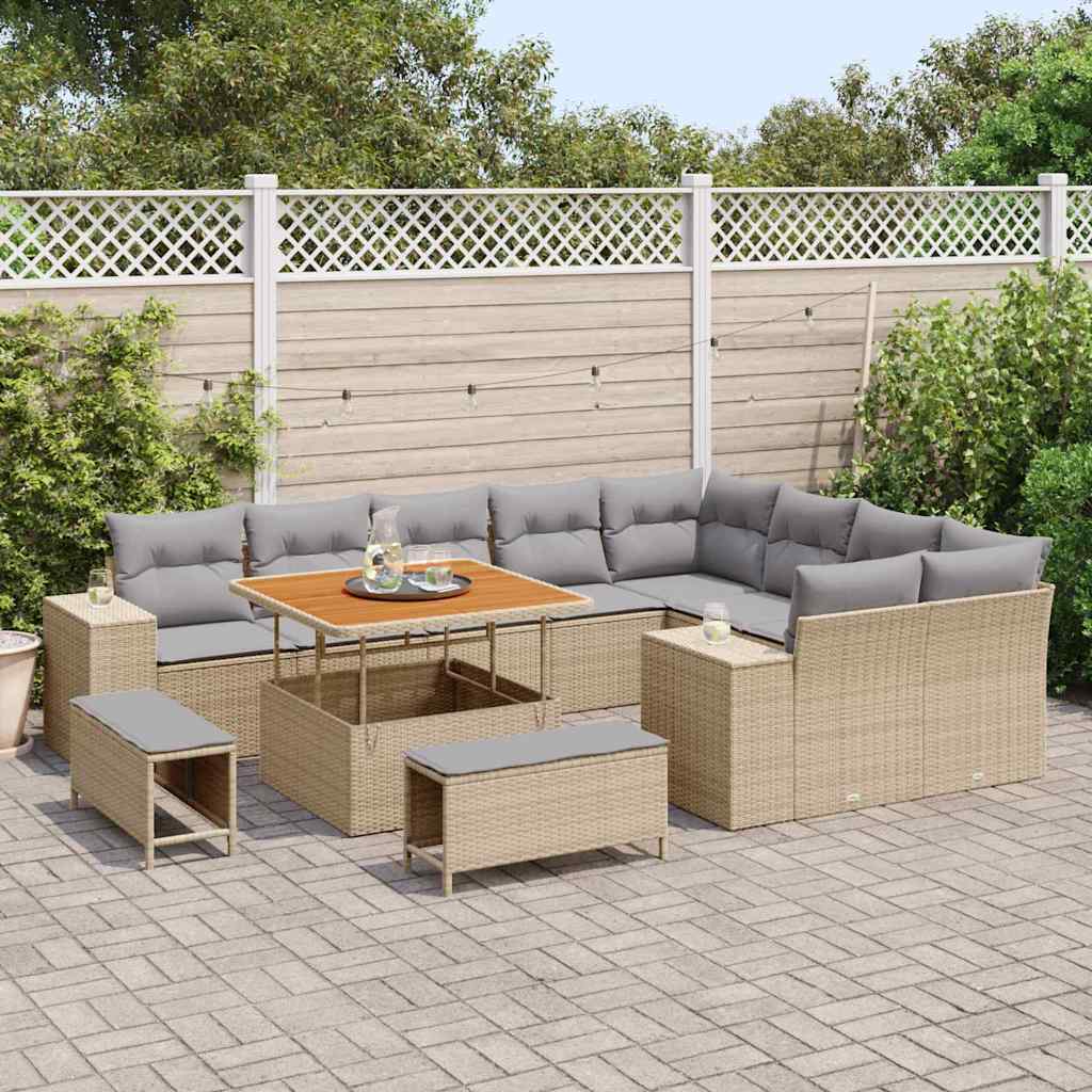 Garten-Sofa-Set mit Kissen mit Kissen 12 pcs Beige und Hellgrau