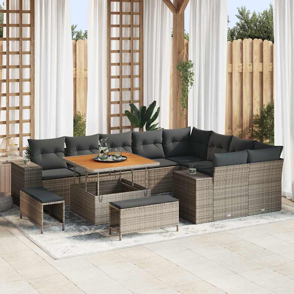 Garten-Sofa-Set mit Kissen mit Speicher mit Kissen 12 pcs Grau