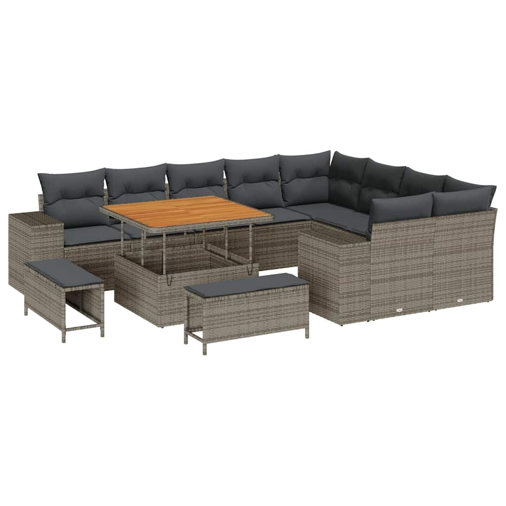 Garten-Sofa-Set mit Kissen mit Speicher mit Kissen 12 pcs Grau