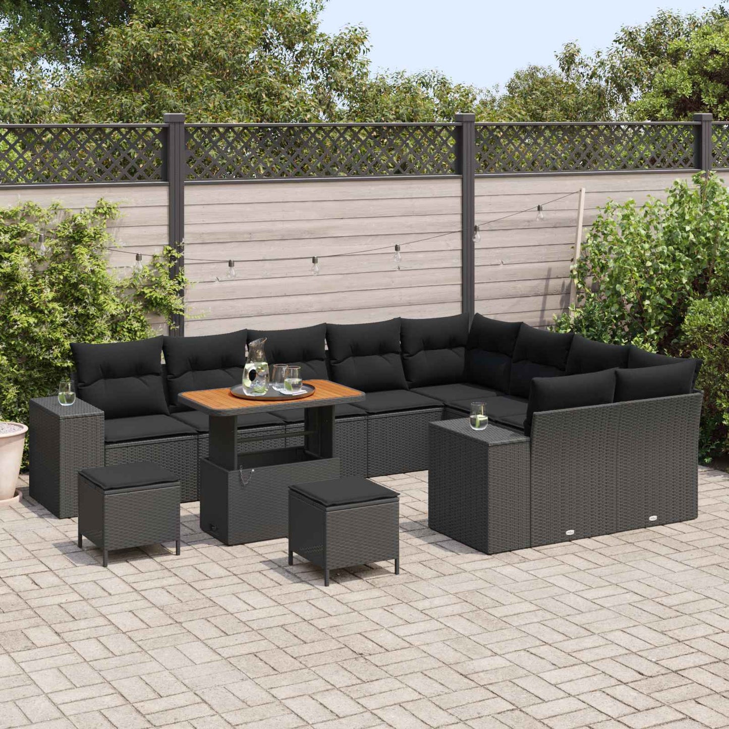 Garten-Sofa-Set mit Kissen mit Speicher 12 pcs Schwarz