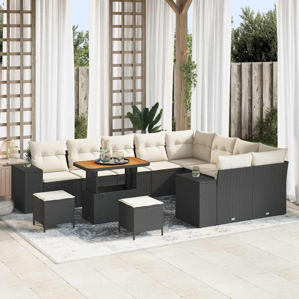 Garten-Sofa-Set mit Kissen mit Kissen 12 pcs Schwarz und Creme