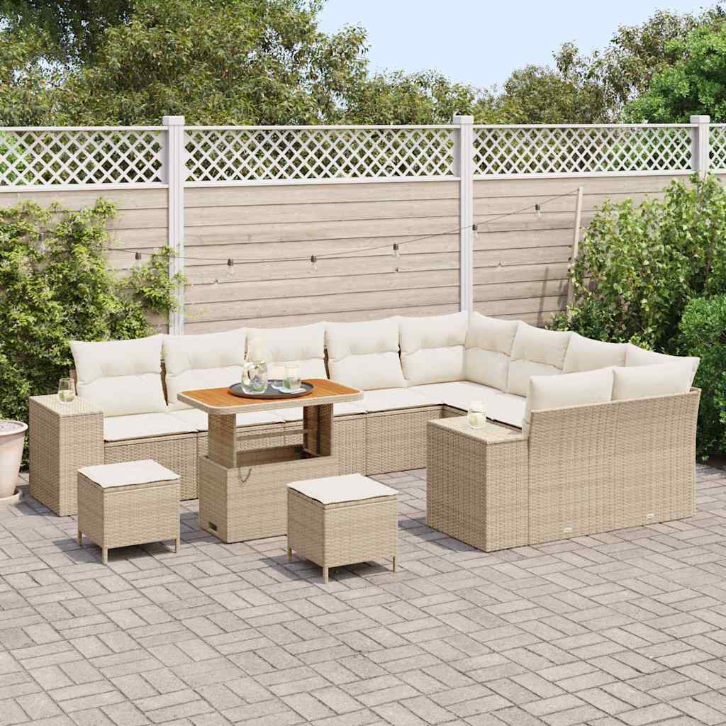 Garten-Sofa-Set mit Kissen mit Speicher 12 pcs Beige und Creme