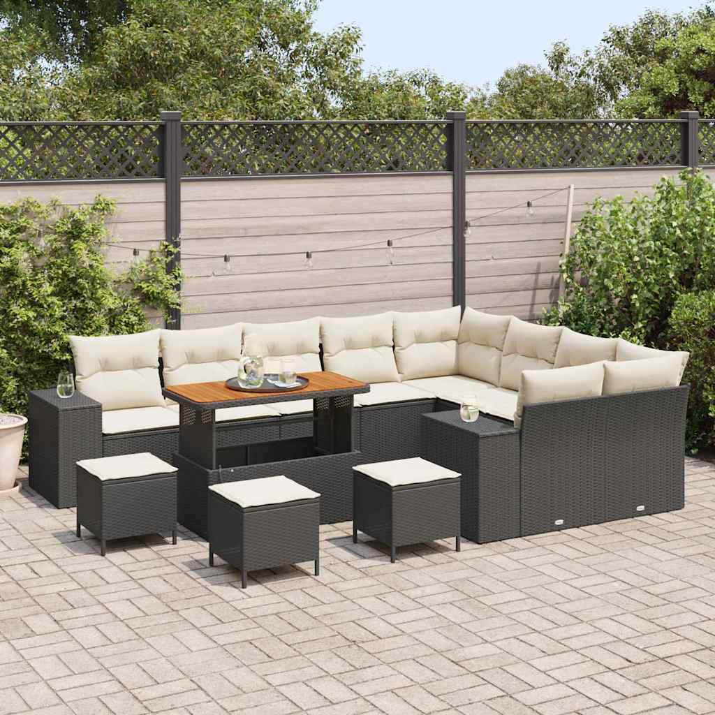 Garten-Sofa-Set mit Kissen mit Kissen 13 pcs Schwarz und Creme