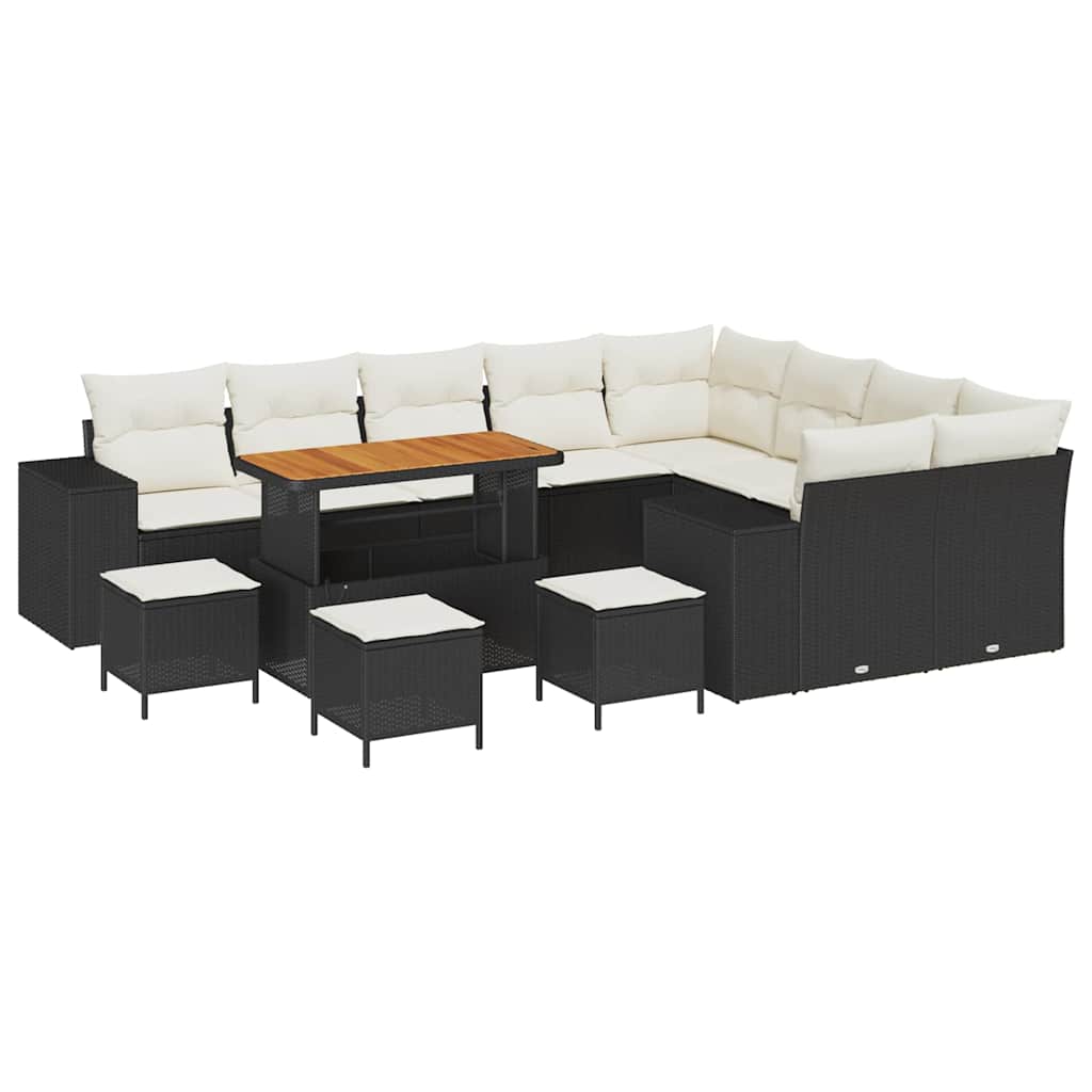 Garten-Sofa-Set mit Kissen mit Kissen 13 pcs Schwarz und Creme