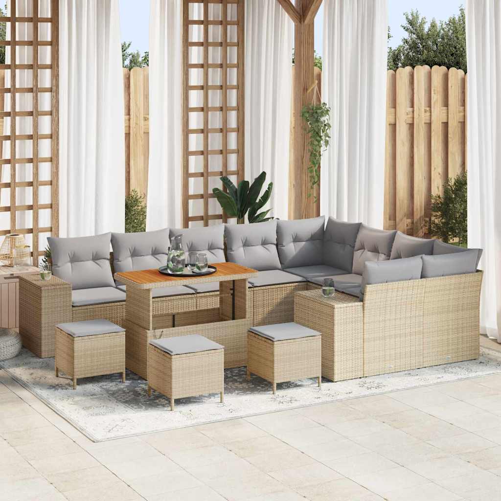 Garten-Sofa-Set mit Kissen mit Kissen 13 pcs Beige und Hellgrau