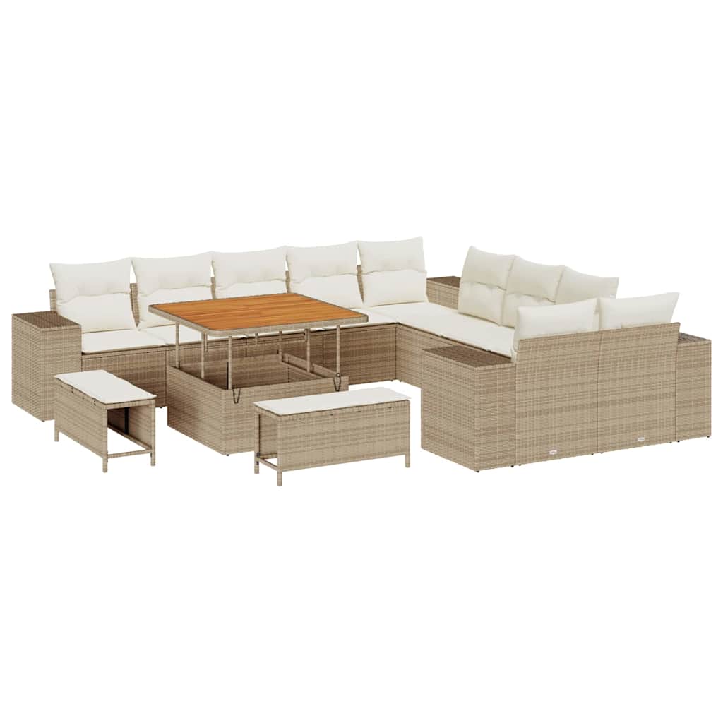 Gartensofa-set mit Kissen 13 pcs Beige und Creme Poly-Rattan