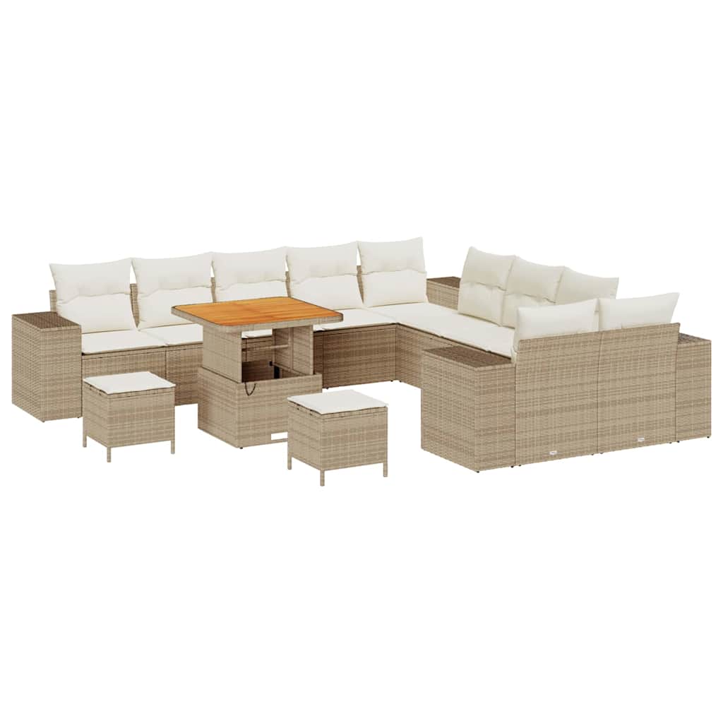 Gartensofa-set mit Kissen 13 pcs Beige und Creme Poly-Rattan