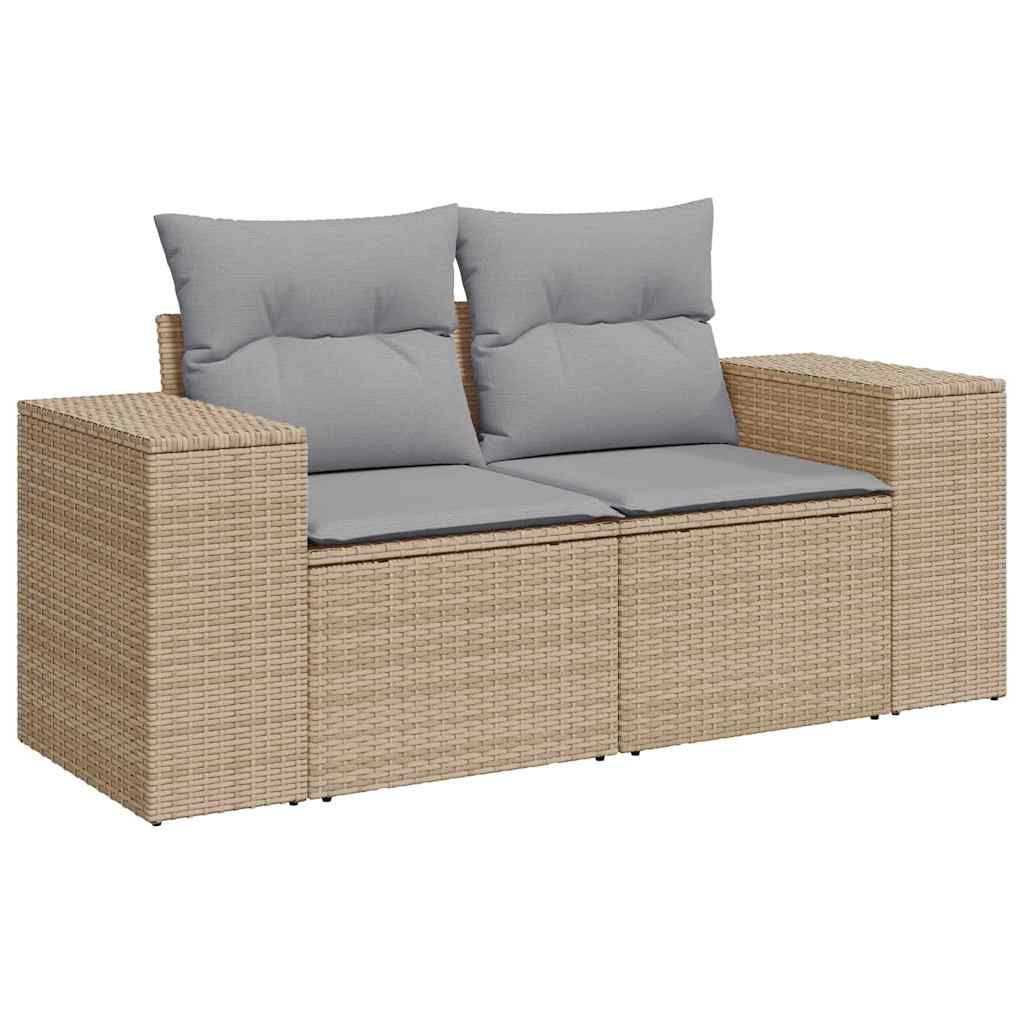 Gartensofa-set mit Kissen 14 pcs Beige und Hellgrau Poly-Rattan
