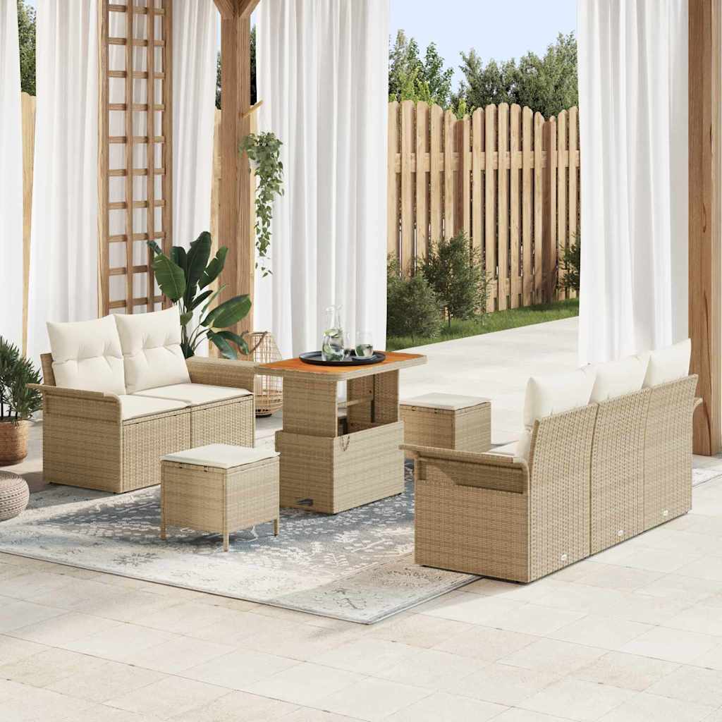 Garten-Sofa-Set mit Kissen mit Speicher 8 pcs Beige und Creme