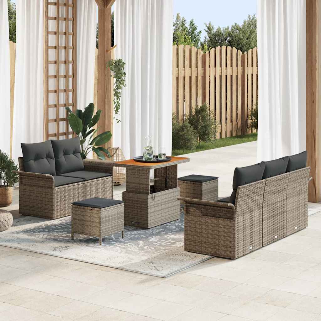 Garten-Sofa-Set mit Kissen mit Speicher 8 pcs Grau