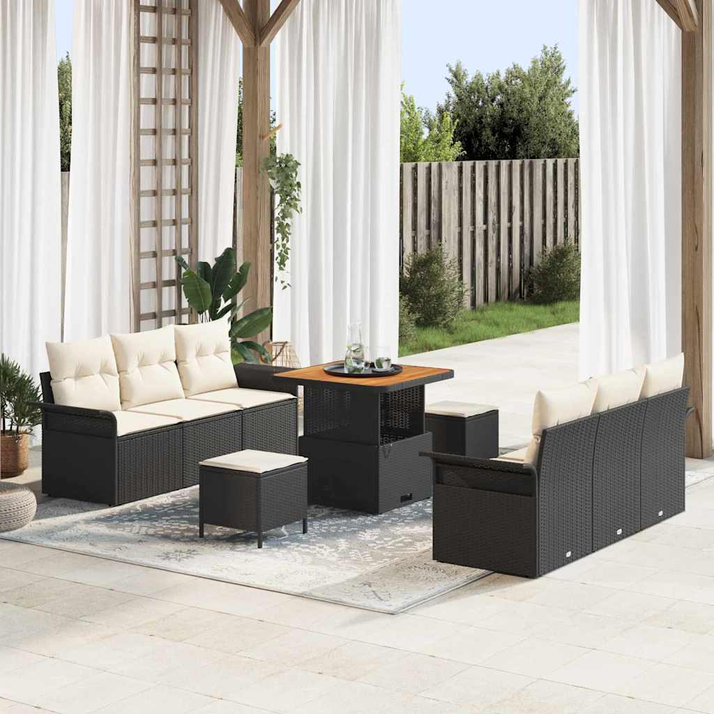 Garten-Sofa-Set mit Kissen mit Speicher 9 pcs Schwarz und Creme