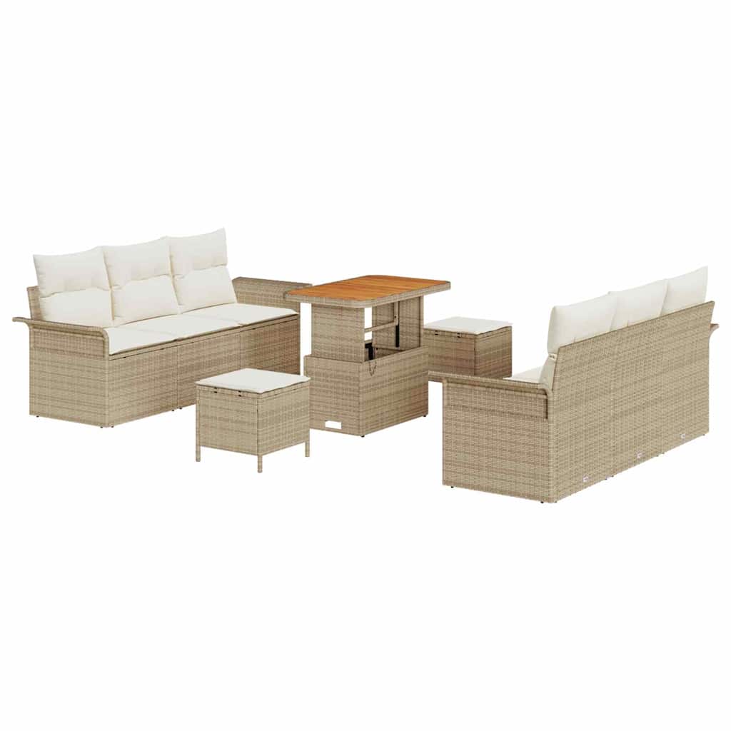 Garten-Sofa-Set mit Kissen mit Speicher 9 pcs Beige und Creme