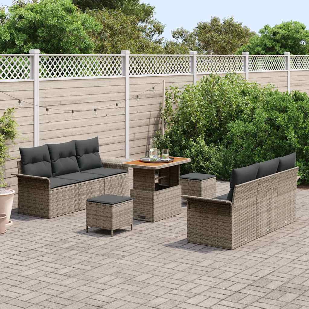Garten-Sofa-Set mit Kissen mit Speicher 9 pcs Grau