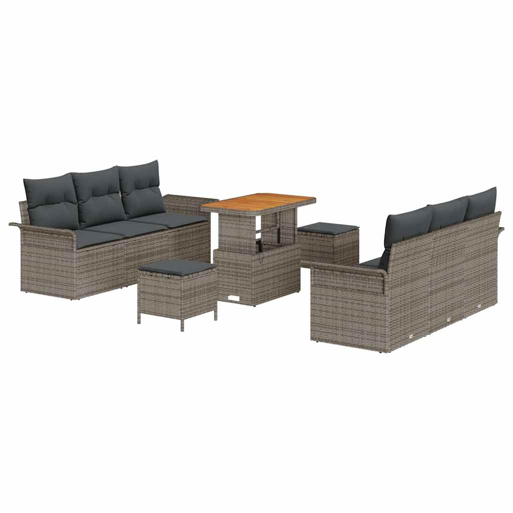 Garten-Sofa-Set mit Kissen mit Speicher 9 pcs Grau