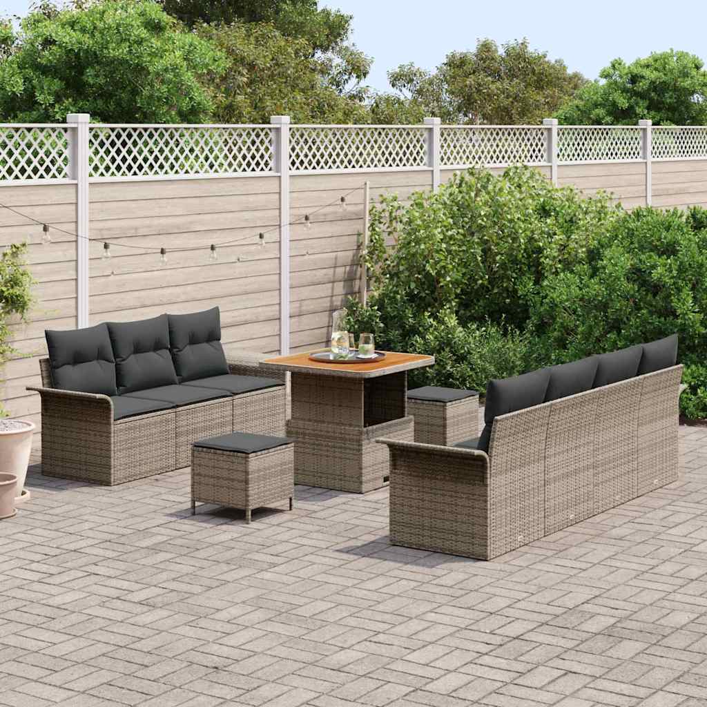 Garten-Sofa-Set mit Kissen mit Speicher mit Kissen 10 pcs Grau
