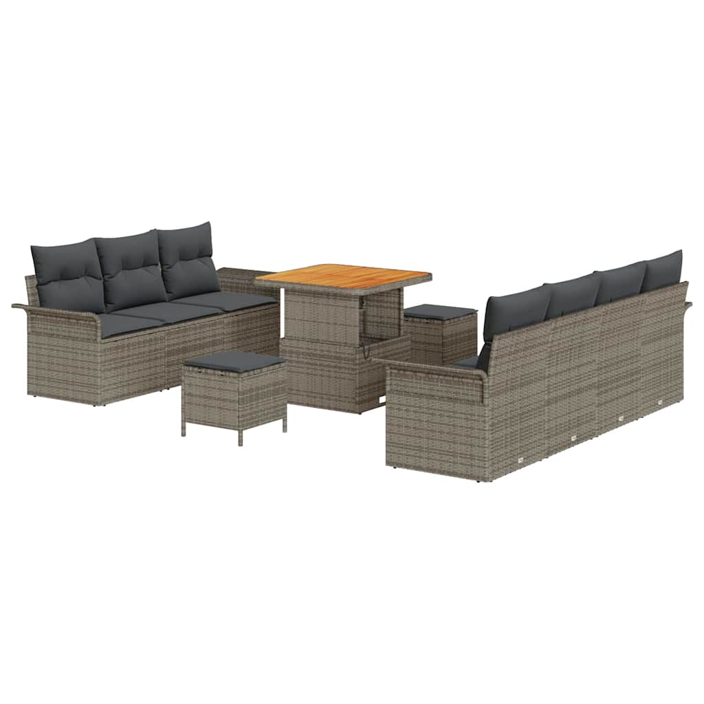 Garten-Sofa-Set mit Kissen mit Speicher mit Kissen 10 pcs Grau