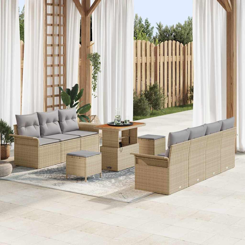 Garten-Sofa-Set mit Kissen mit Kissen 10 pcs Beige und Hellgrau