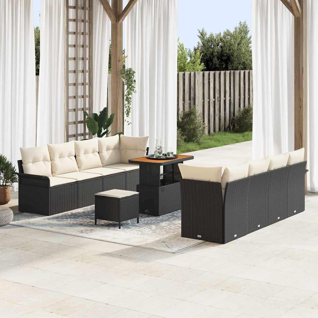 Garten-Sofa-Set mit Kissen Schwarz und Creme 90 x 55 x 71 cm