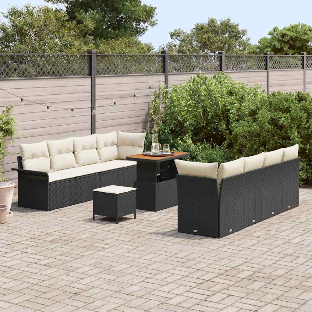 Garten-Sofa-Set mit Kissen Schwarz und Creme 90 x 55 x 71 cm