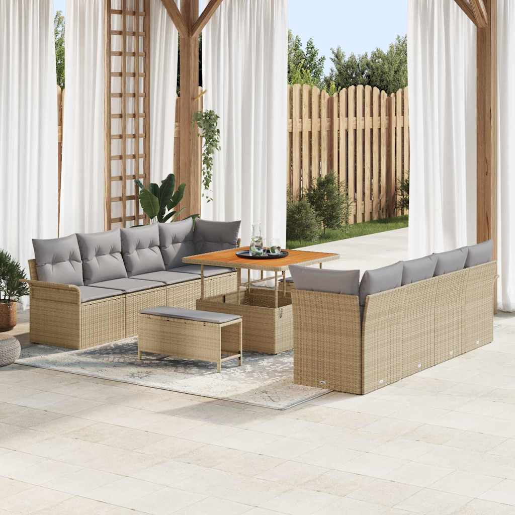 Garten-Sofa-Set mit Kissen Beige und Hellgrau 100 x 100 x 71 cm
