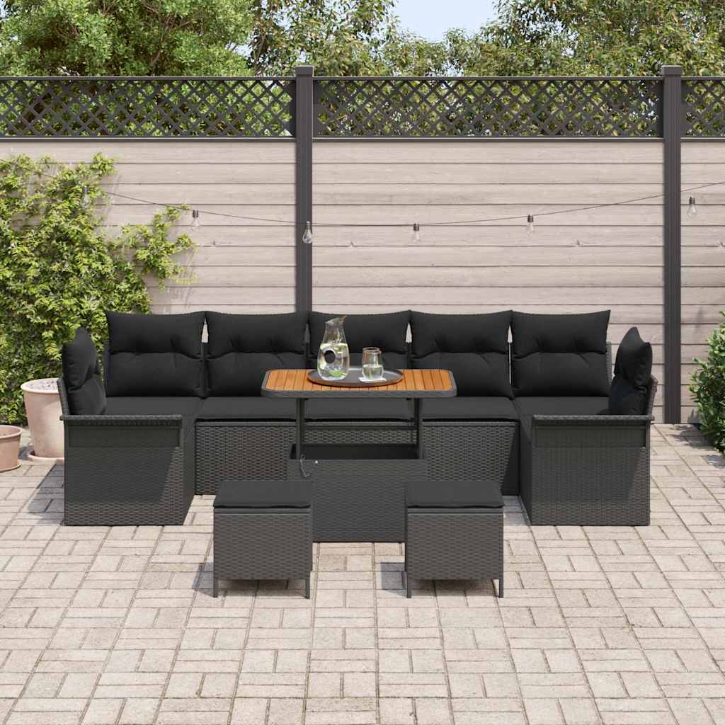 Garten-Sofa-Set mit Kissen mit Speicher 10 pcs Schwarz