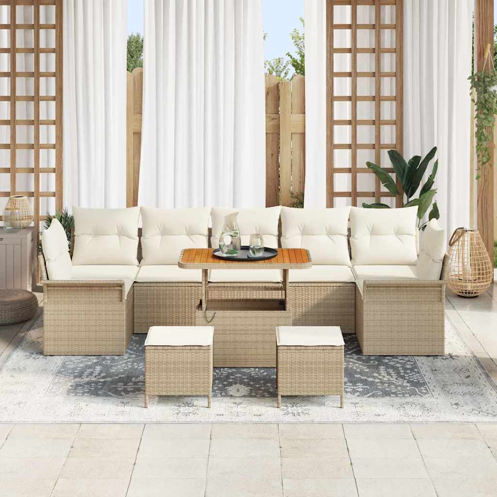Garten-Sofa-Set mit Kissen mit Speicher 10 pcs Beige und Creme