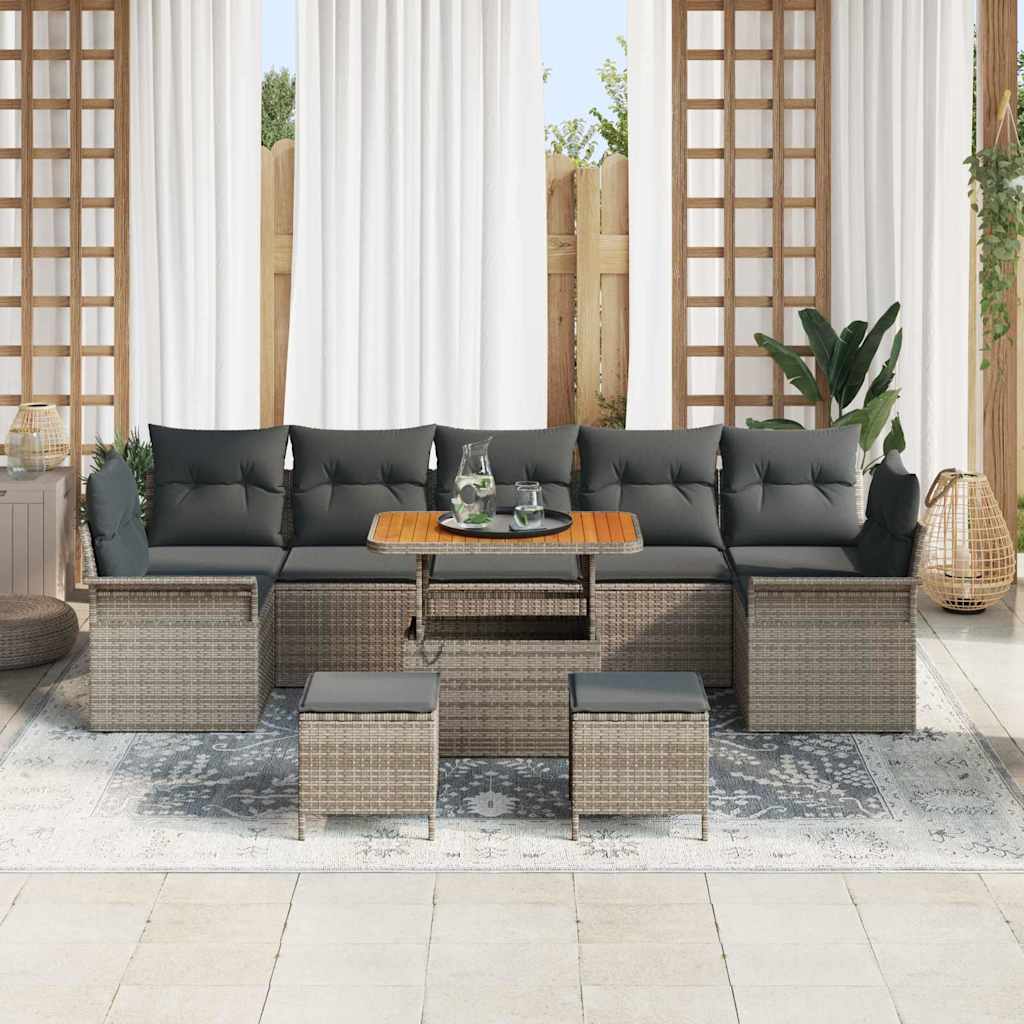 Garten-Sofa-Set mit Kissen mit Speicher 10 pcs Grau