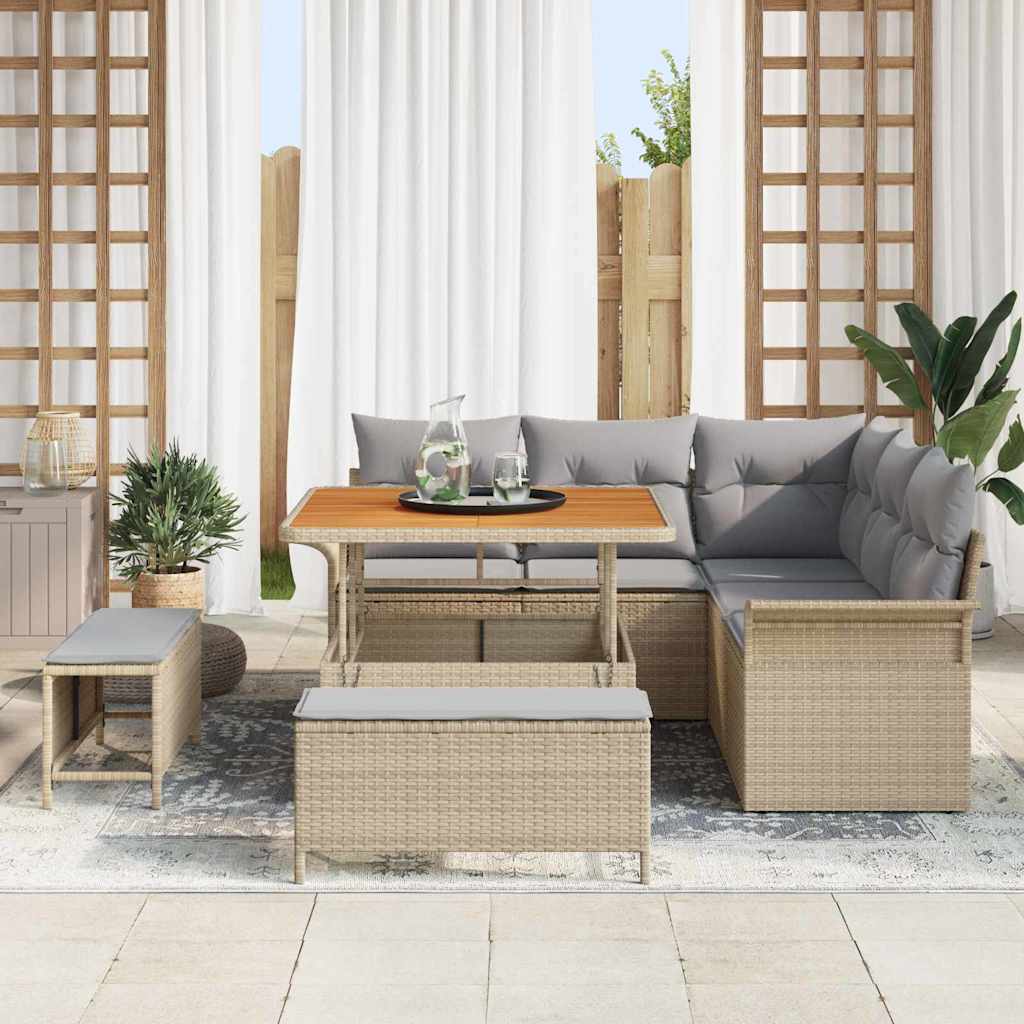 Garten-Sofa-Set mit Kissen mit Kissen 8 pcs Beige und Hellgrau