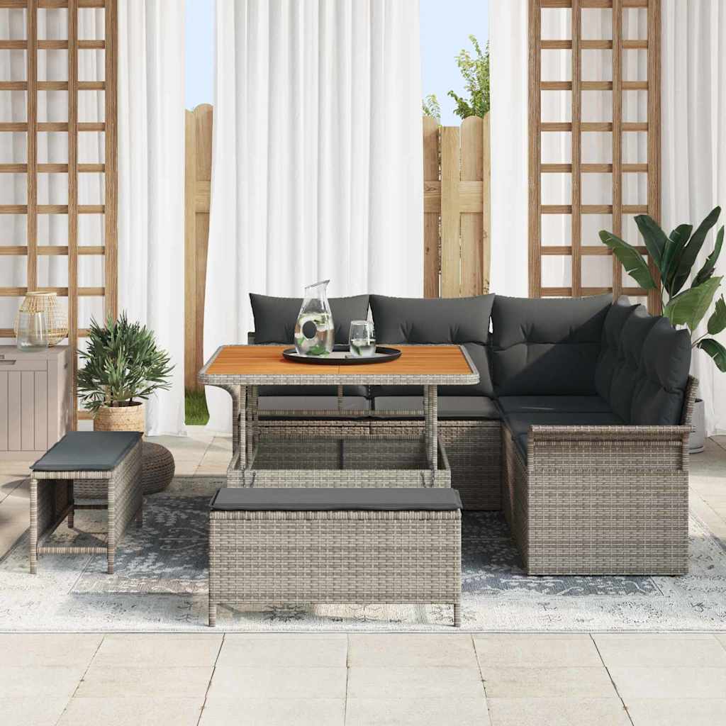 Garten-Sofa-Set mit Kissen mit Speicher mit Kissen 8 pcs Grau