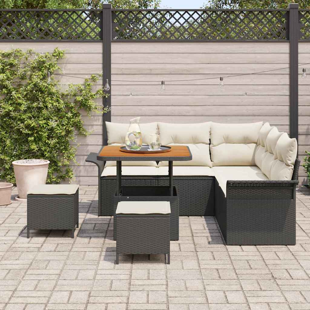 Garten-Sofa-Set mit Kissen mit Speicher 8 pcs Schwarz und Creme