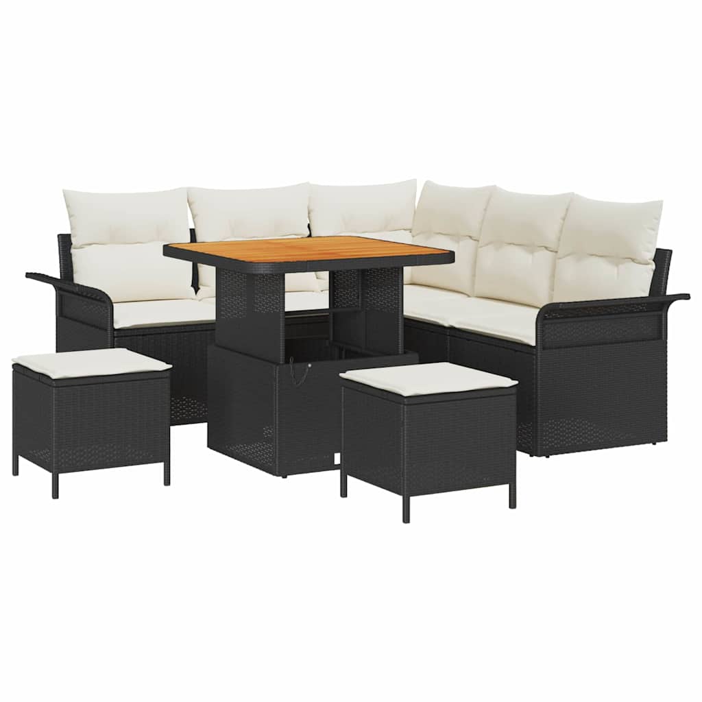 Garten-Sofa-Set mit Kissen mit Speicher 8 pcs Schwarz und Creme