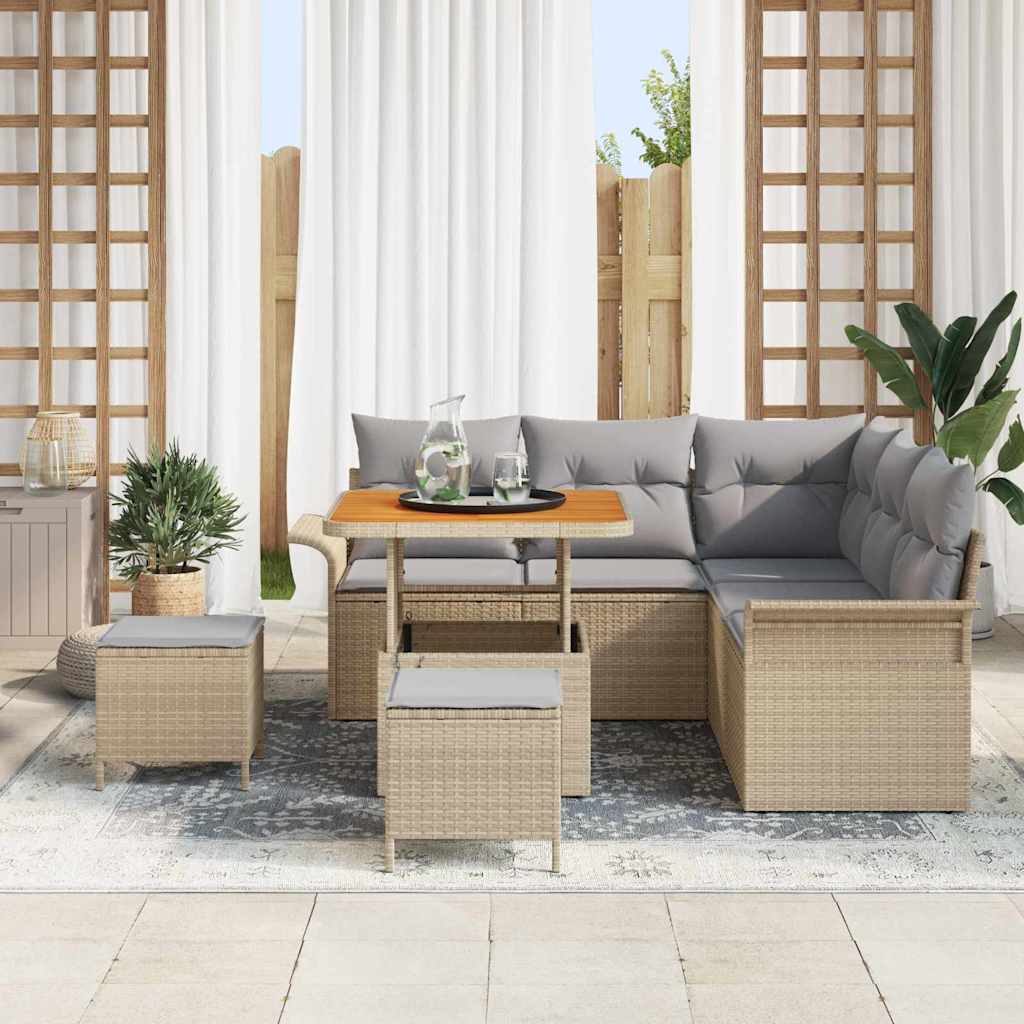 Garten-Sofa-Set mit Kissen mit Kissen 8 pcs Beige und Hellgrau