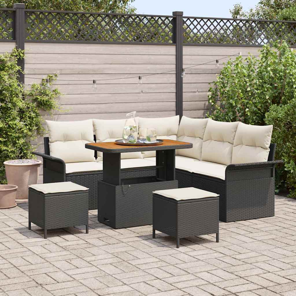 Garten-Sofa-Set mit Kissen mit Speicher 8 pcs Schwarz und Creme