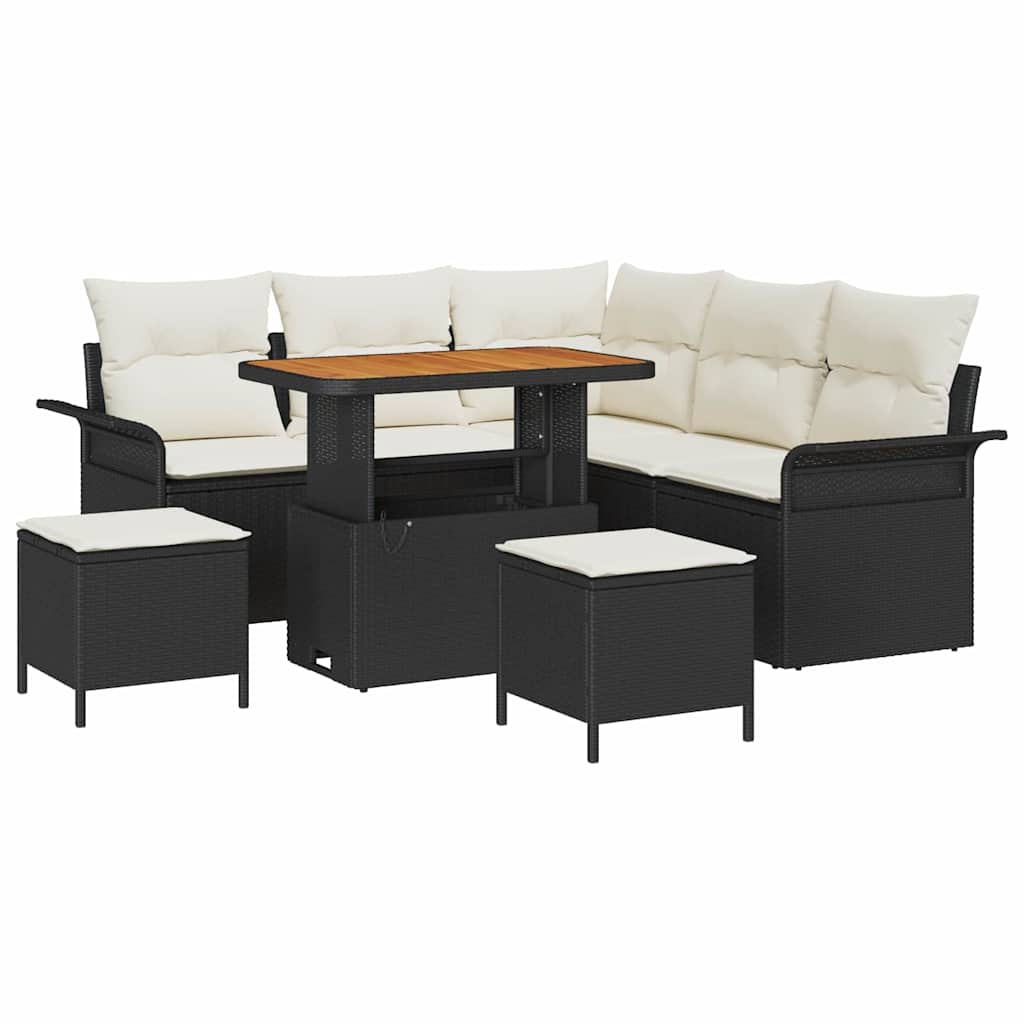 Garten-Sofa-Set mit Kissen mit Speicher 8 pcs Schwarz und Creme
