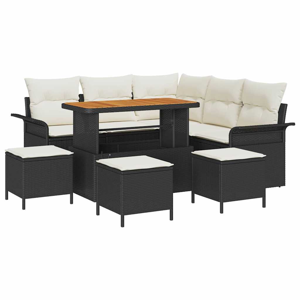 Garten-Sofa-Set mit Kissen mit Speicher 9 pcs Schwarz und Creme