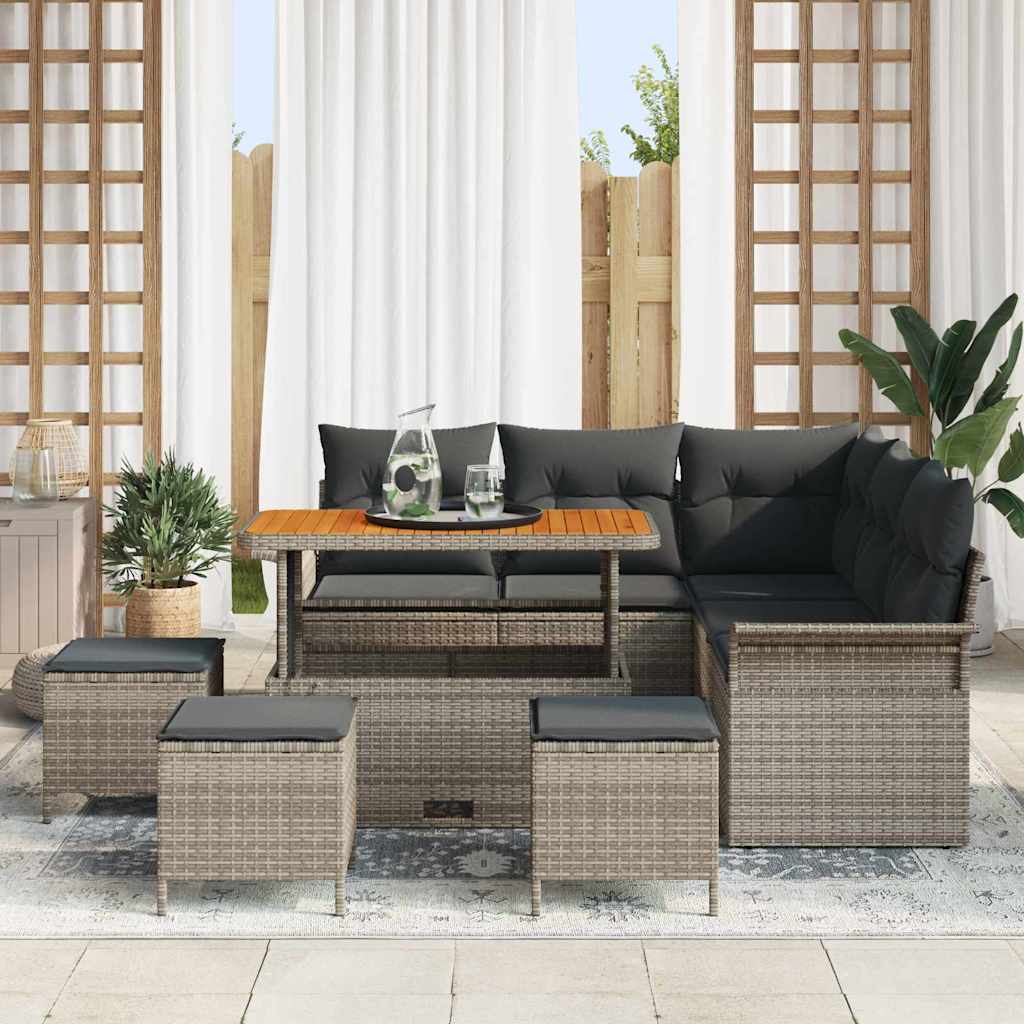Garten-Sofa-Set mit Kissen mit Speicher mit Kissen 9 pcs Grau