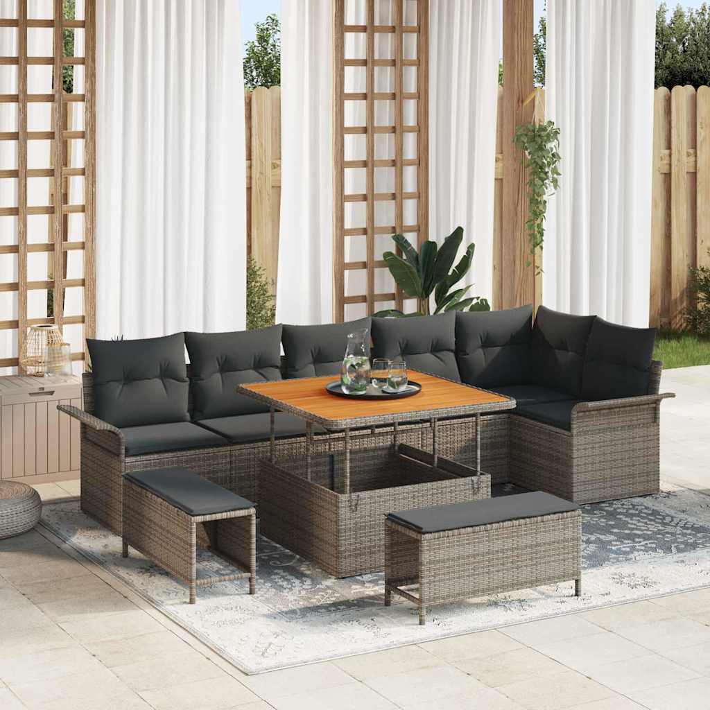 Garten-Sofa-Set mit Kissen mit Speicher 9 pcs Grau