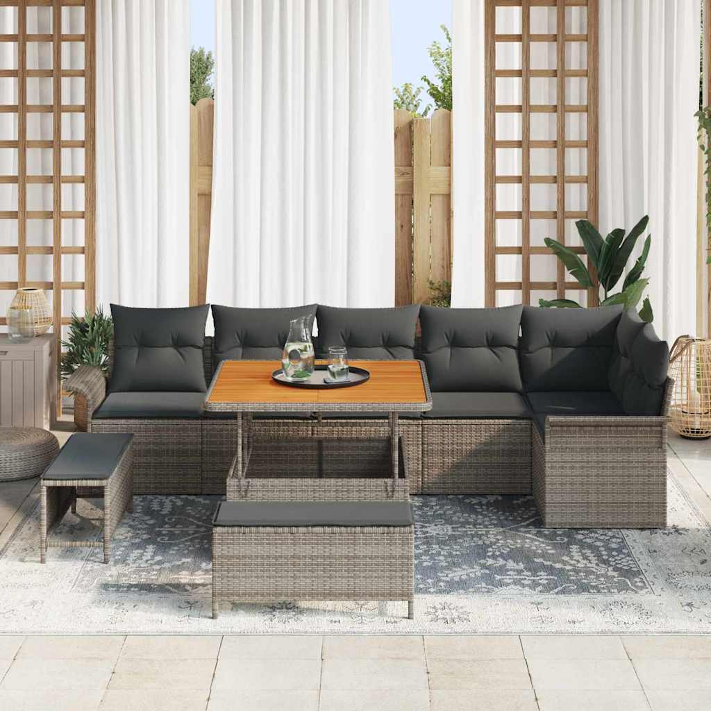 Garten-Sofa-Set mit Kissen mit Speicher 9 pcs Grau